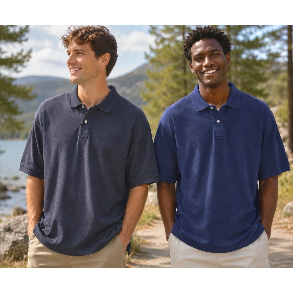 Two LL BEAN Large Tall Polo Shirts Black And Blue -3142